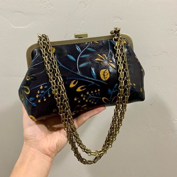 Handmade Genuine Leather Floral Embossed Push-lock Clutch/Shoulder Bag/Crossbody - Picture 11 of 16